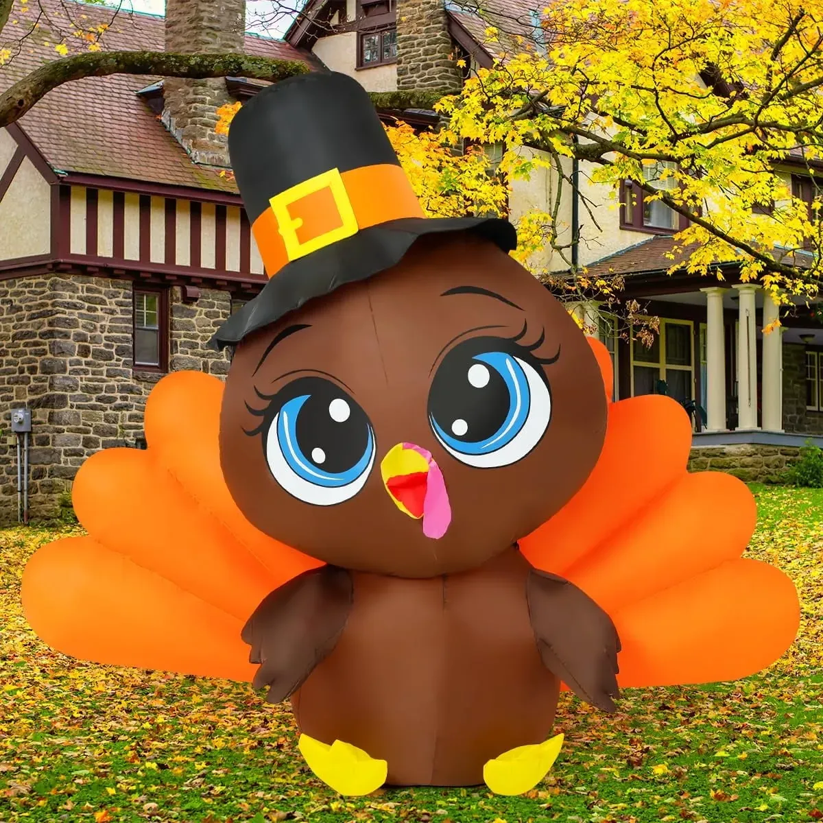 Inflatable Big Eye Turkey Yard Decoration with Built-In LEDs